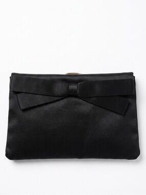 Vintage 1960s mid century clutch bag bow satin black Harry Levine made in USA